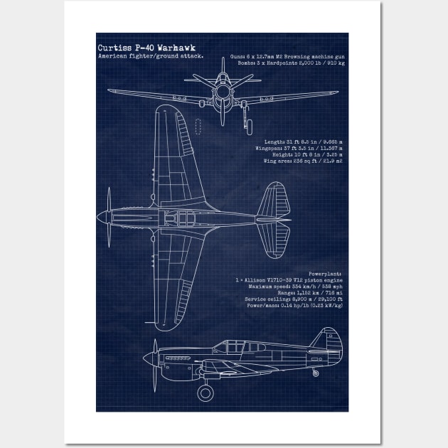 P40 WarHawk Blueprint Wall Art by Aircraft.Lover